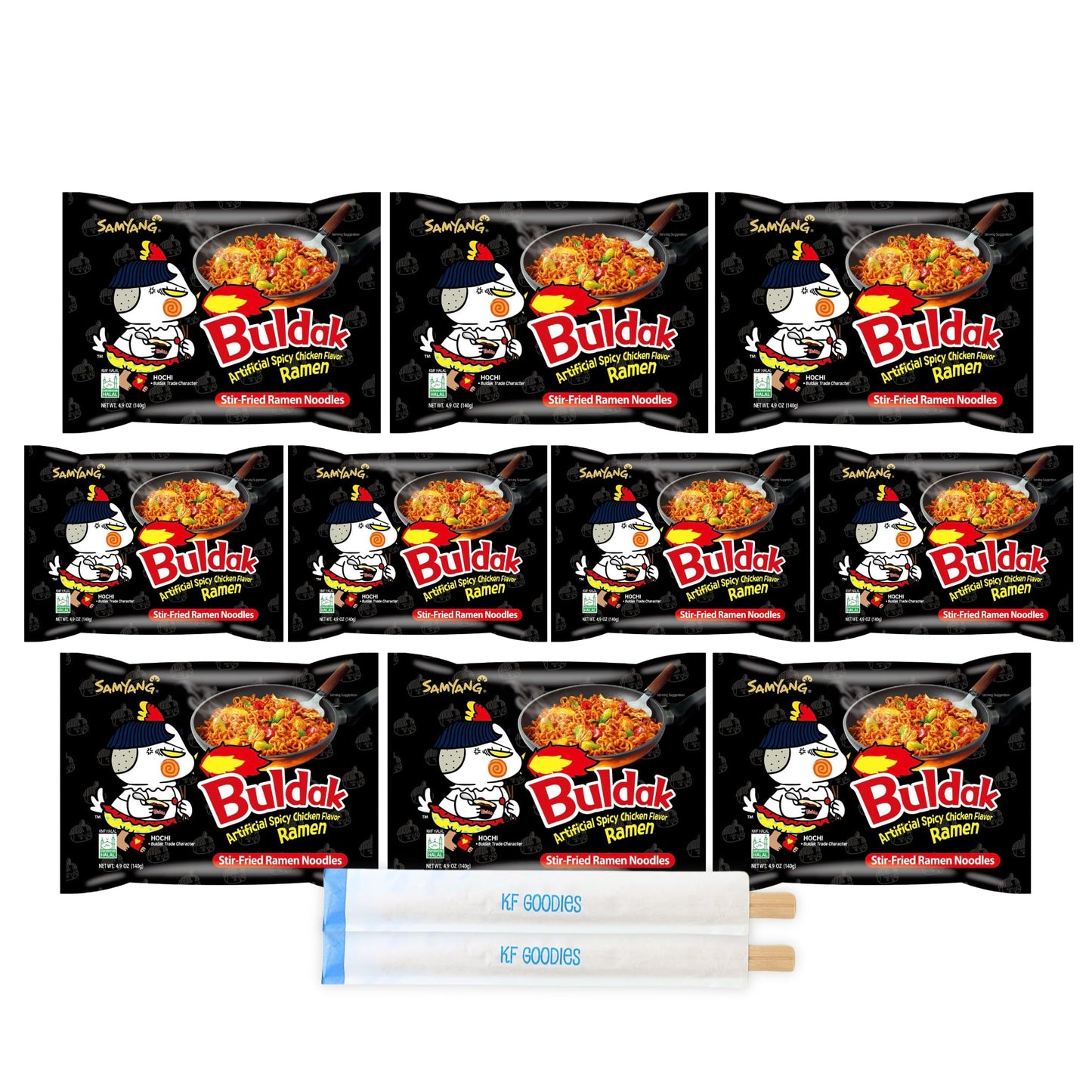 Samyang Buldak Hot Spicy Chicken Ramen Noodle Korean Stir-Fried Ramen, Original Flavor, 5 Pack For Each Flavor (10, Original)