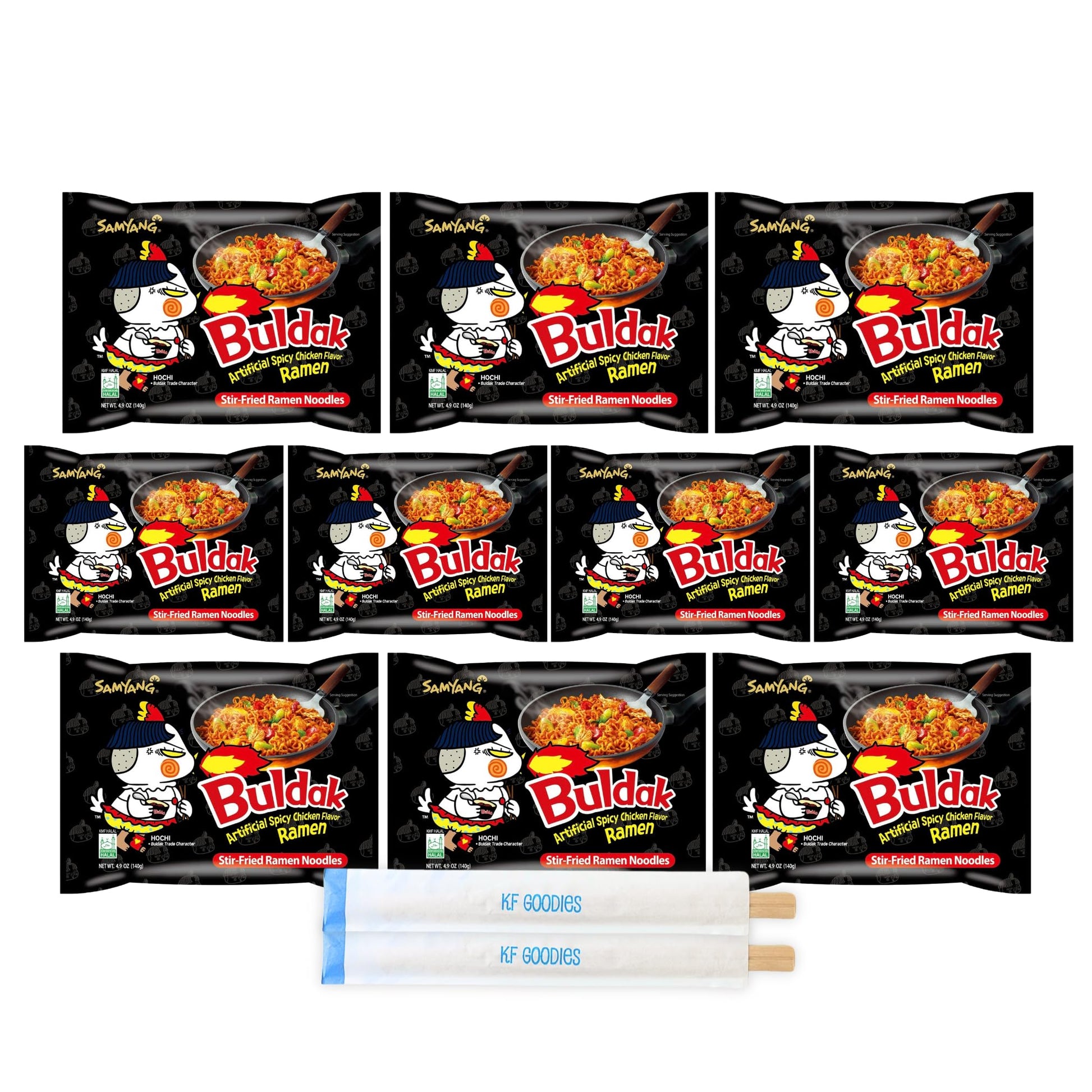 Samyang Buldak Hot Spicy Chicken Ramen Noodle Korean Stir-Fried Ramen, Original Flavor, 5 Pack For Each Flavor (10, Original)