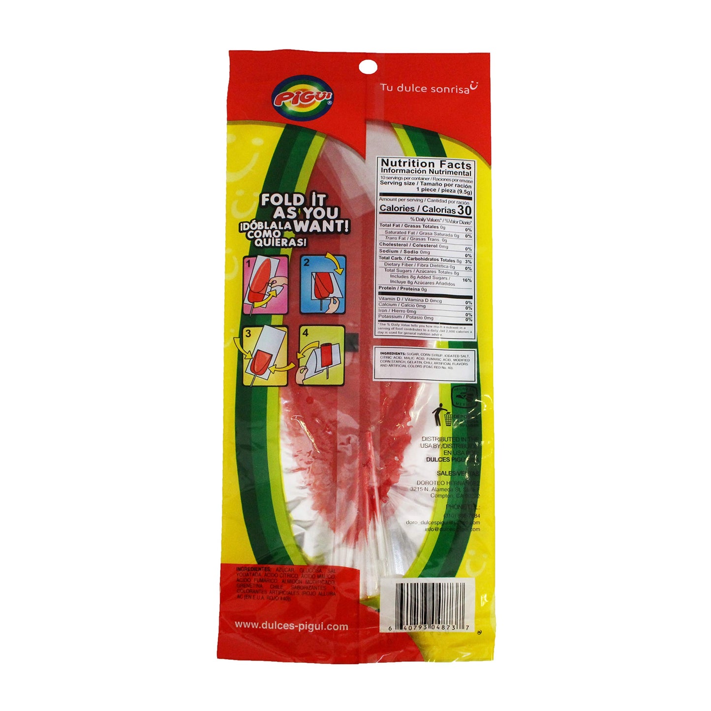 Dulces Pigui Slaps Watermelon Flavor Paletas Mexican Candy (10 Lollipops)