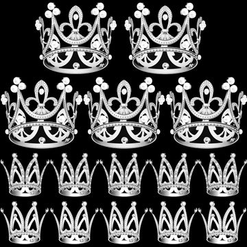 15Pcs Crown Cake Topper, Silver Mini Crowns, Small Crystal Pearl Cupcake Toppers For Flower Arrangements Cupcake Baby Shower Bir