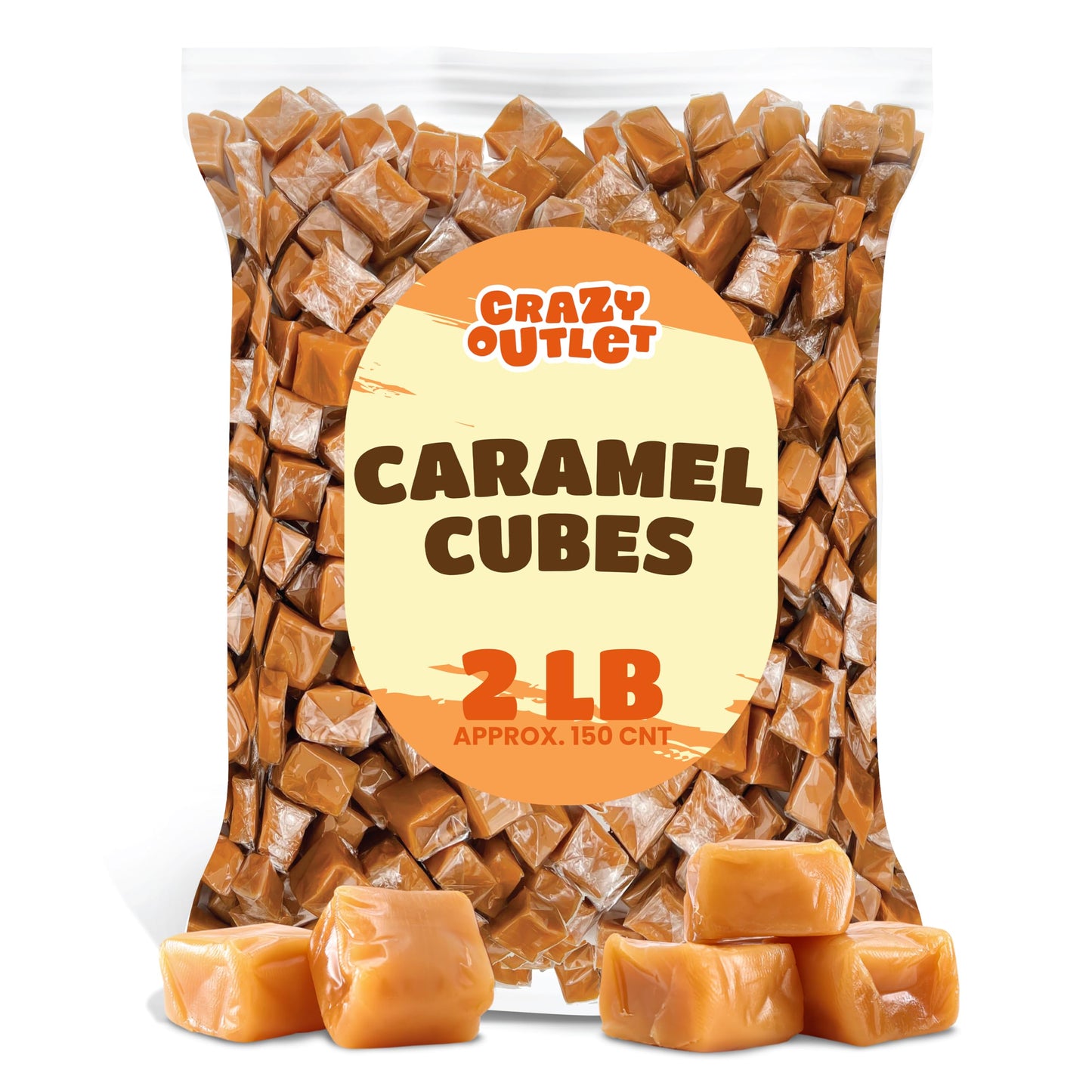 Caramel Cubes Candy - 2 Pound Bulk Pack (About 150 Count) - Individually Wrapped
