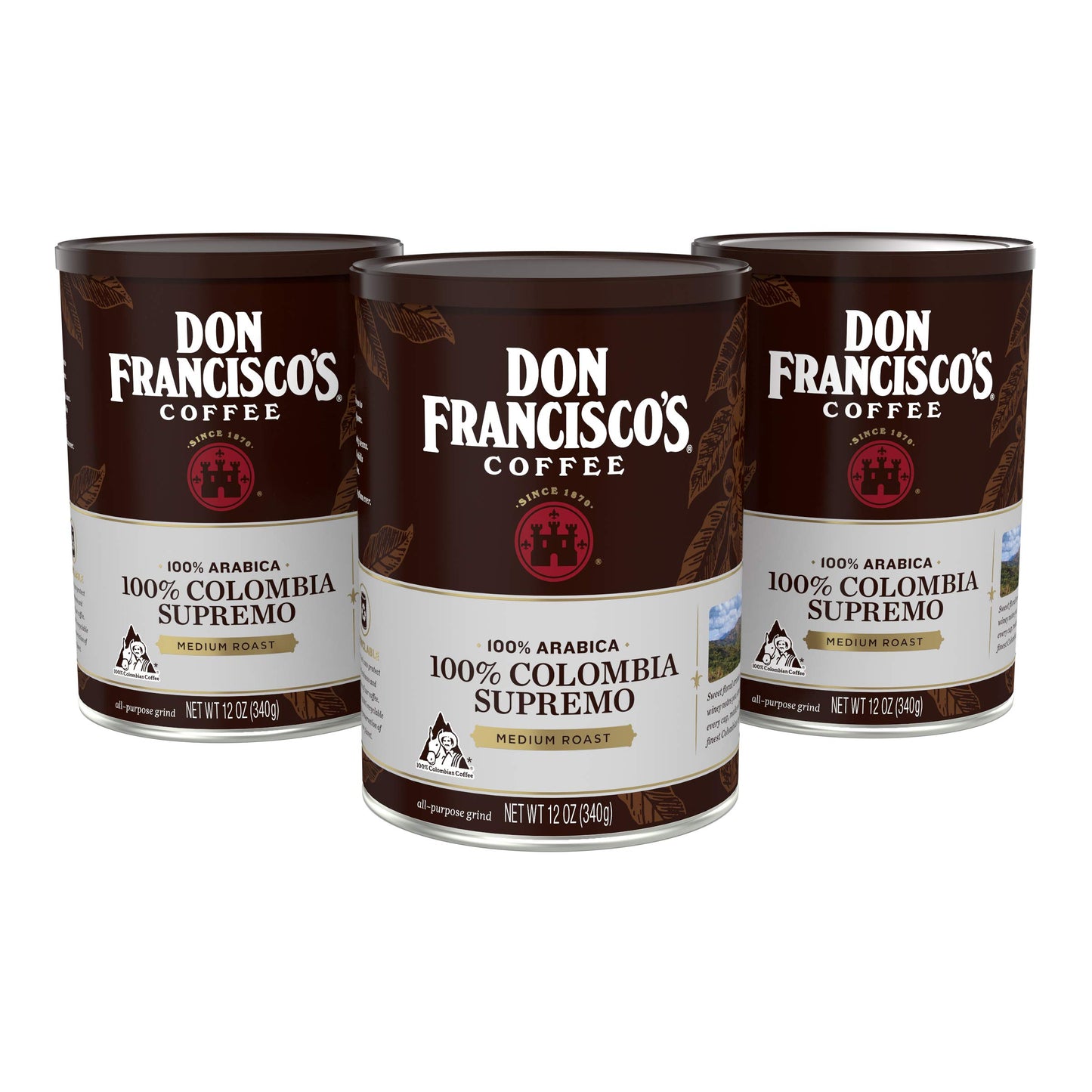 Don Franciscos Colombia Supremo Ground Coffee, Medium Roast, 12 oz Cans (Pack of 3), Original