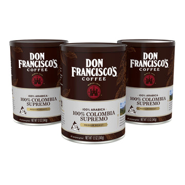 Don Franciscos Colombia Supremo Ground Coffee, Medium Roast, 12 oz Cans (Pack of 3), Original