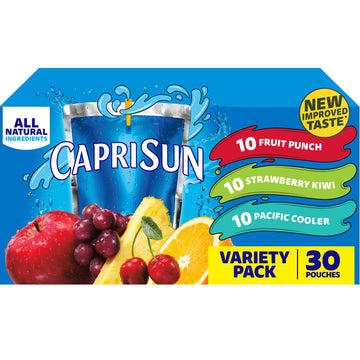 Capri Sun Fruit Punch, Strawberry Kiwi And Pacific Cooler Flavored Juice Drink Blend Variety Pack, 30 Ct Box, 6 Fl Oz Pouches