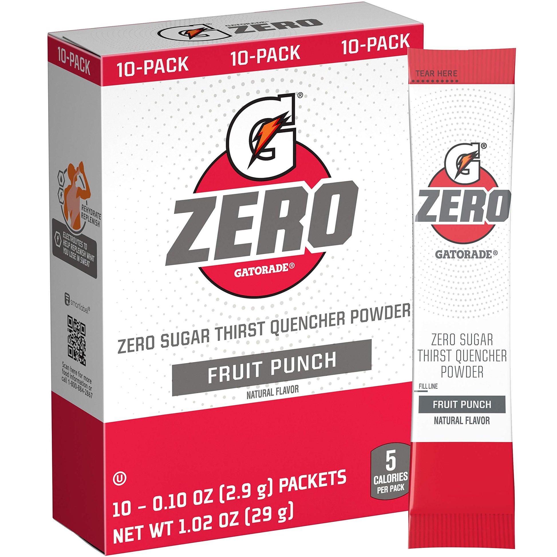 Gatorade G Zero Powder, Fruit Punch, 0.10 Oz Packets (10 Pack)