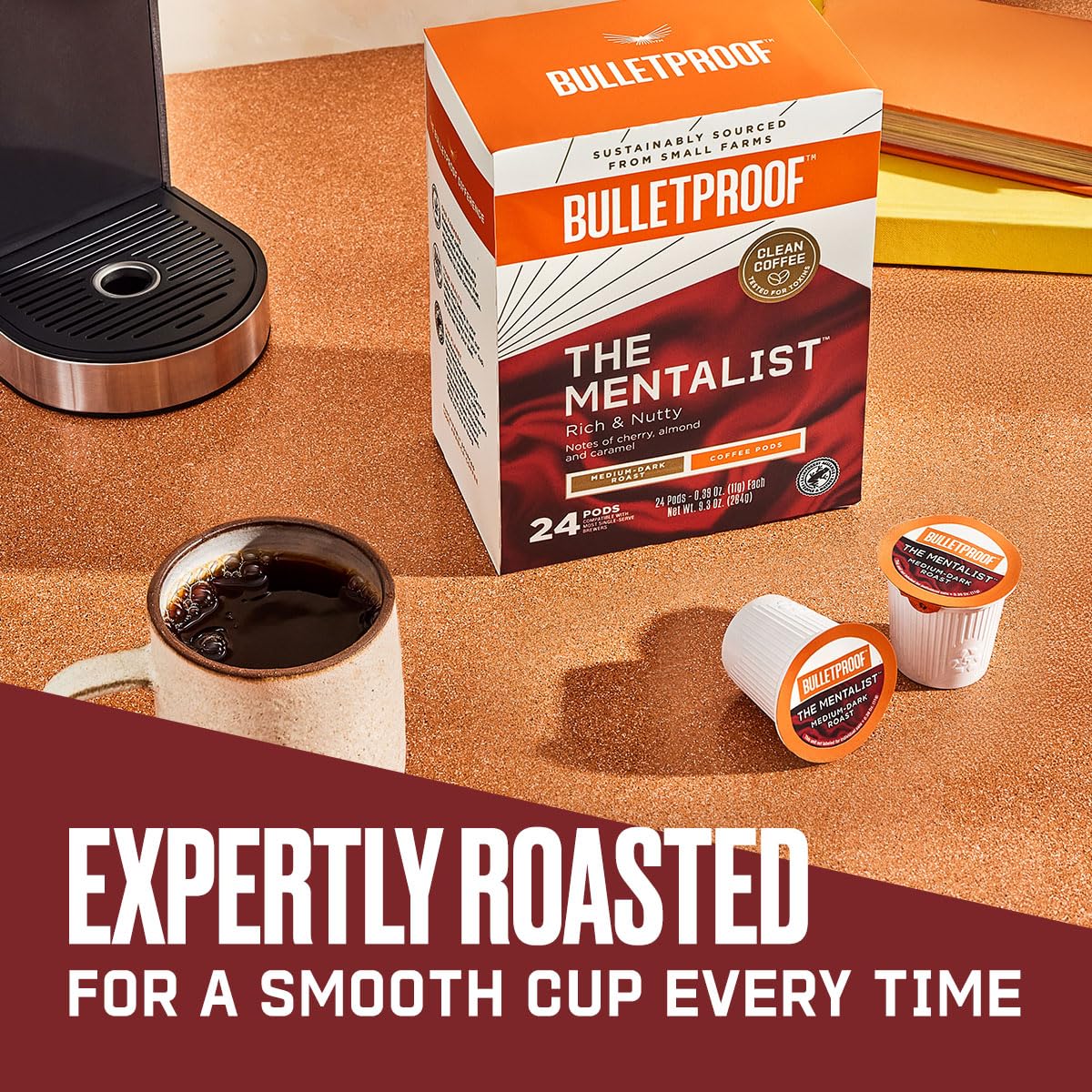 Bulletproof The Mentalist Medium-Dark Roast Single-Serve Pods, 10 Count, 100% Arabica Coffee Sourced From Central And South Amer