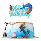 Gyufise 1Pc Summer Happy Birthday Cake Topper Blue Glitter Summer Pool Swimming Surfing Cake Decoration For Summer Holiday Beach