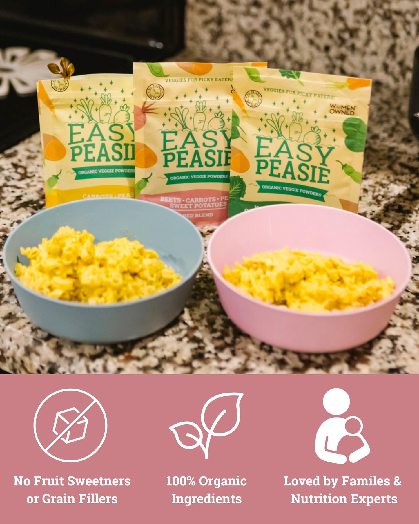EasyPeasie Organic Veggie Powder Blends for Kids - 3-Pack (Green, Red, Original) - 2oz Each