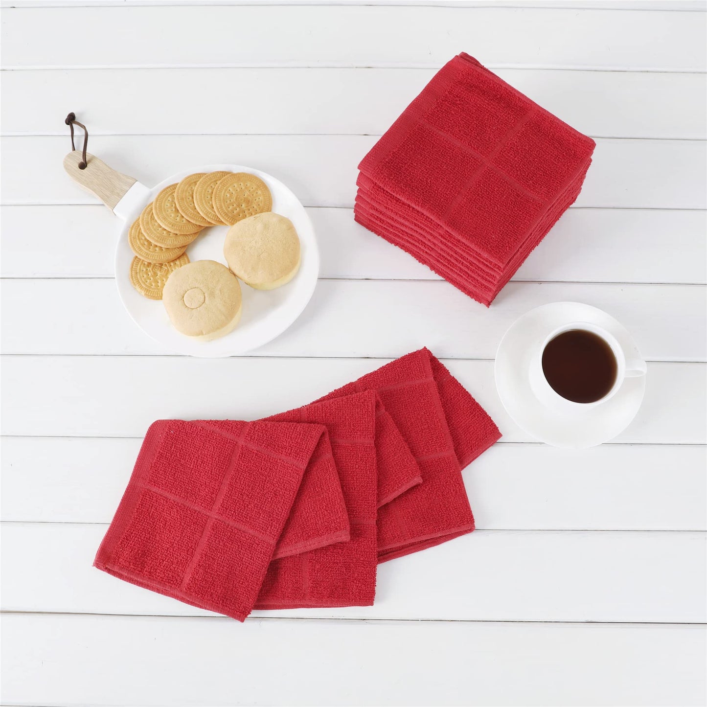 Glynniss Dishcloths Kitchen Highly Absorbent Dish Rags 100% Cotton Dish Cloths For Washing Dishes (Red)