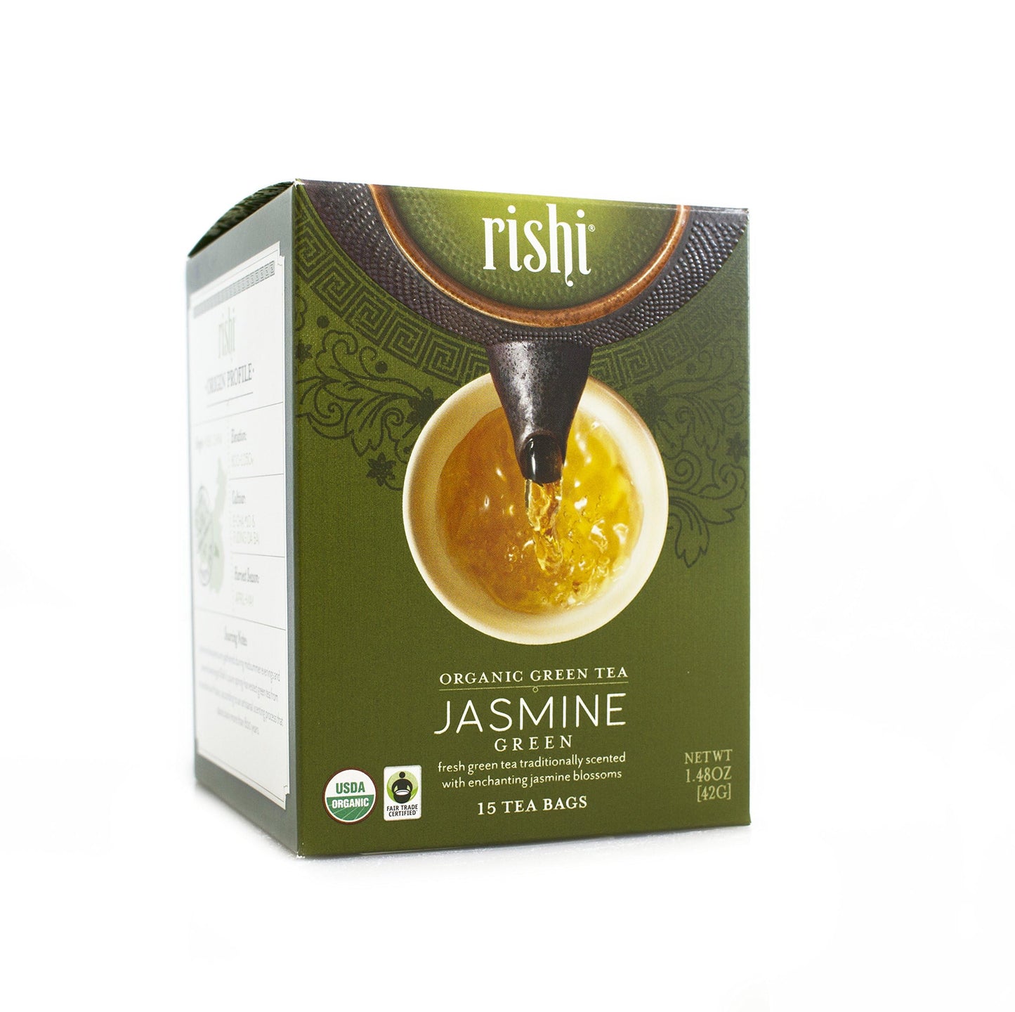Rishi Tea Jasmine Green Tea | Usda Organic Direct Trade Sachet Tea Bags, Certified Kosher Caffeinated Scented Green Tea With Flo