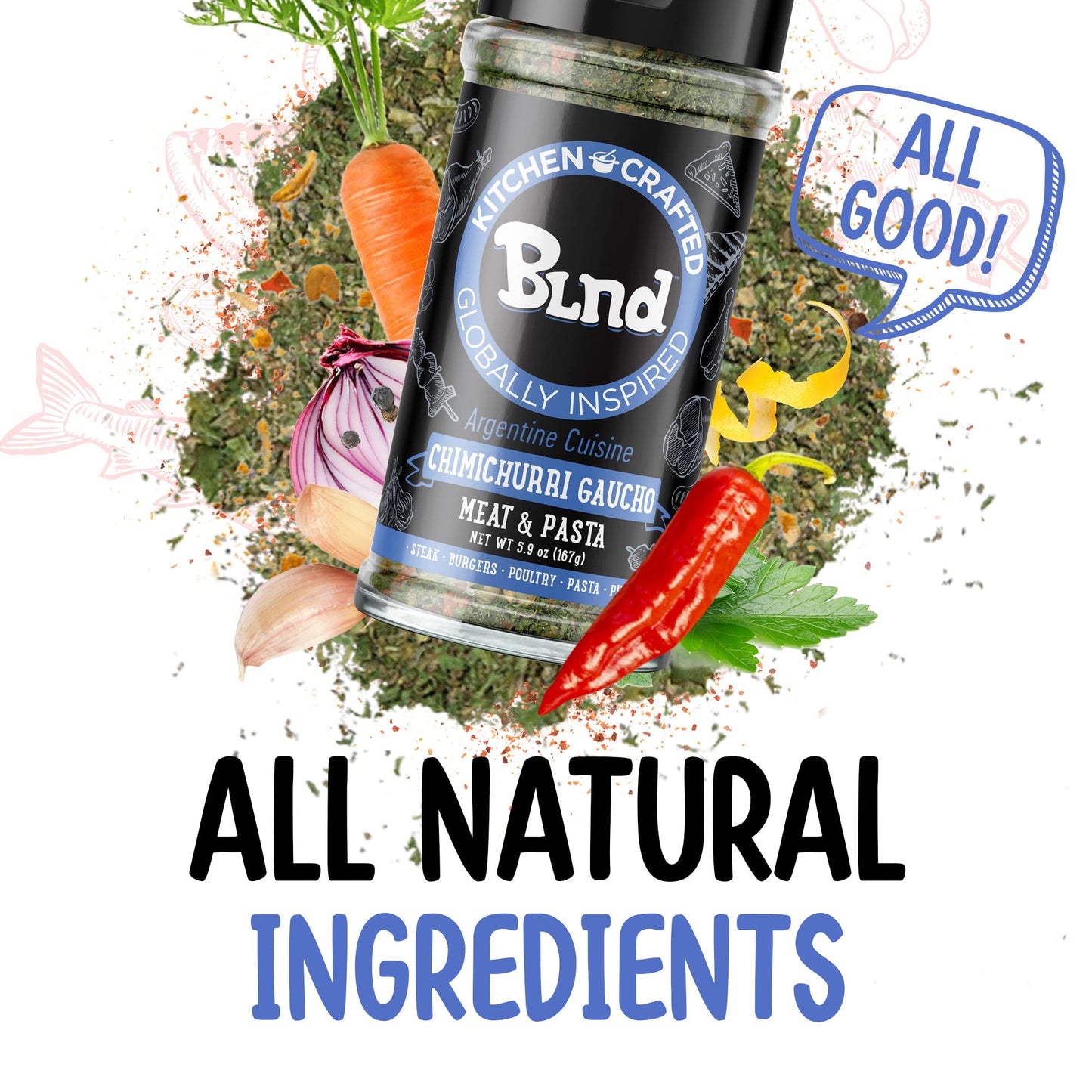 KITCHEN CRAFTED BLND Chimichurri Seasoning Dry Rub, 5.9 oz, Argentinian Herbs & Spices for Pizza, Steak & Poultry