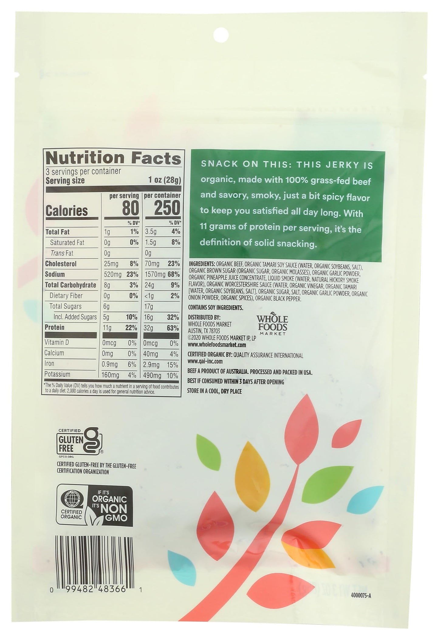 365 By Whole Foods Market, Organic Peppered Beef Jerky, 3 Ounce