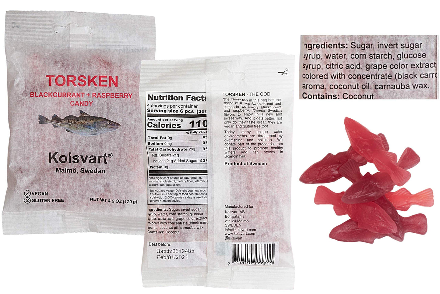 Kolsvart Swedish Candy Variety Pack, 4.2 Ounces - Raspberry, Blackcurrant & Raspberry, Sour Blueberry, Sour Raspberry, Elderflow