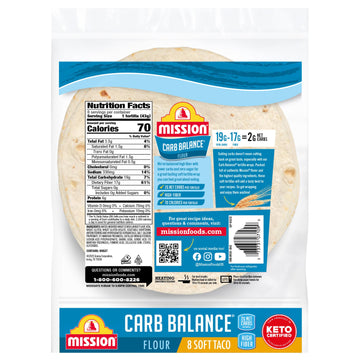 Mission Soft Taco Whole Wheat Tortillas, Whole Grain, High Fiber, Trans Fat Free, Medium Size, 10 Count