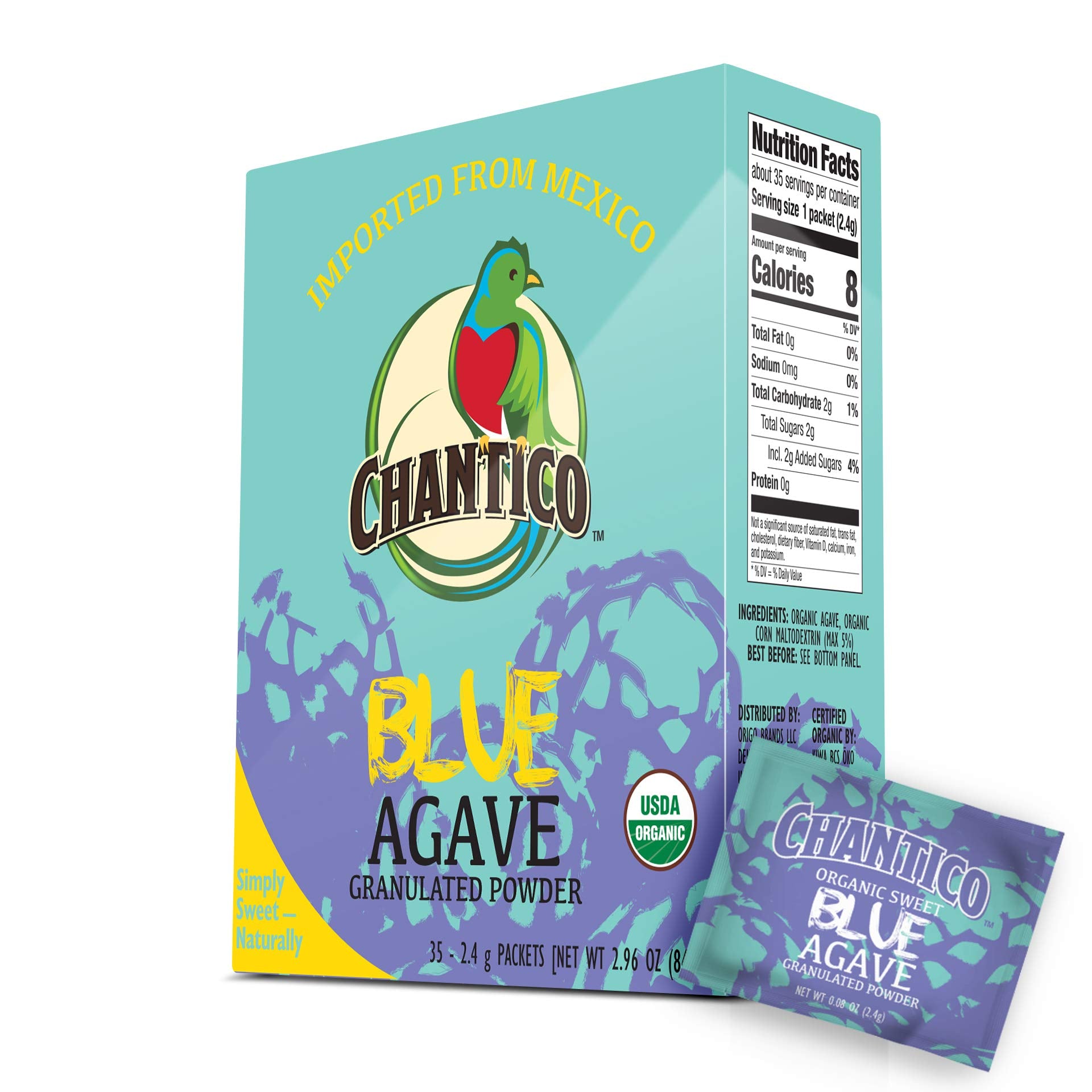 Chantico Organic Granulated Agave Powder, Low Glycemic Sweetener, 35 Sachets, 0.085 Ounce Each