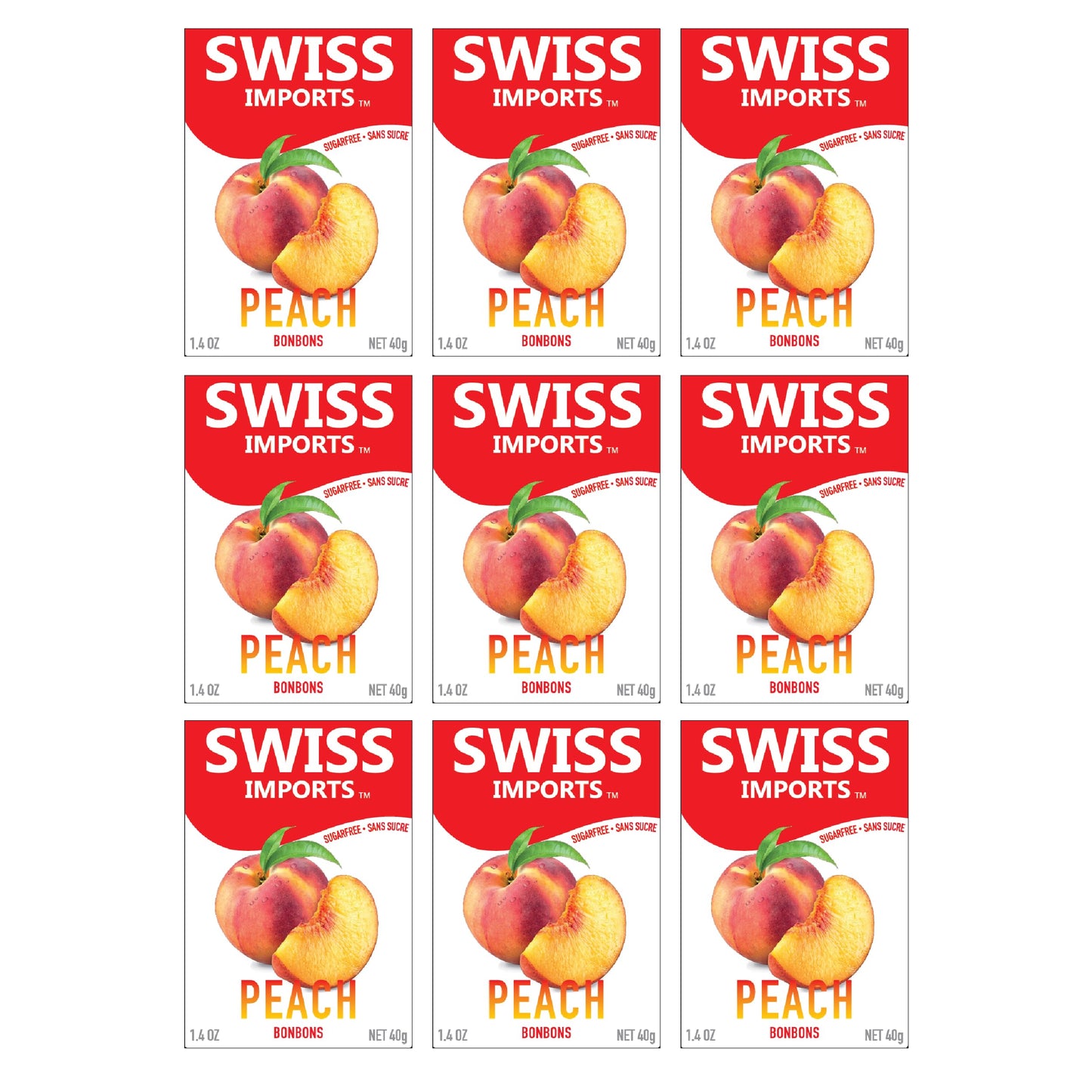 Swiss Imports Sugar Free Bonbons Hard Candy Drops, Peach Flavor, 9 Count Box
