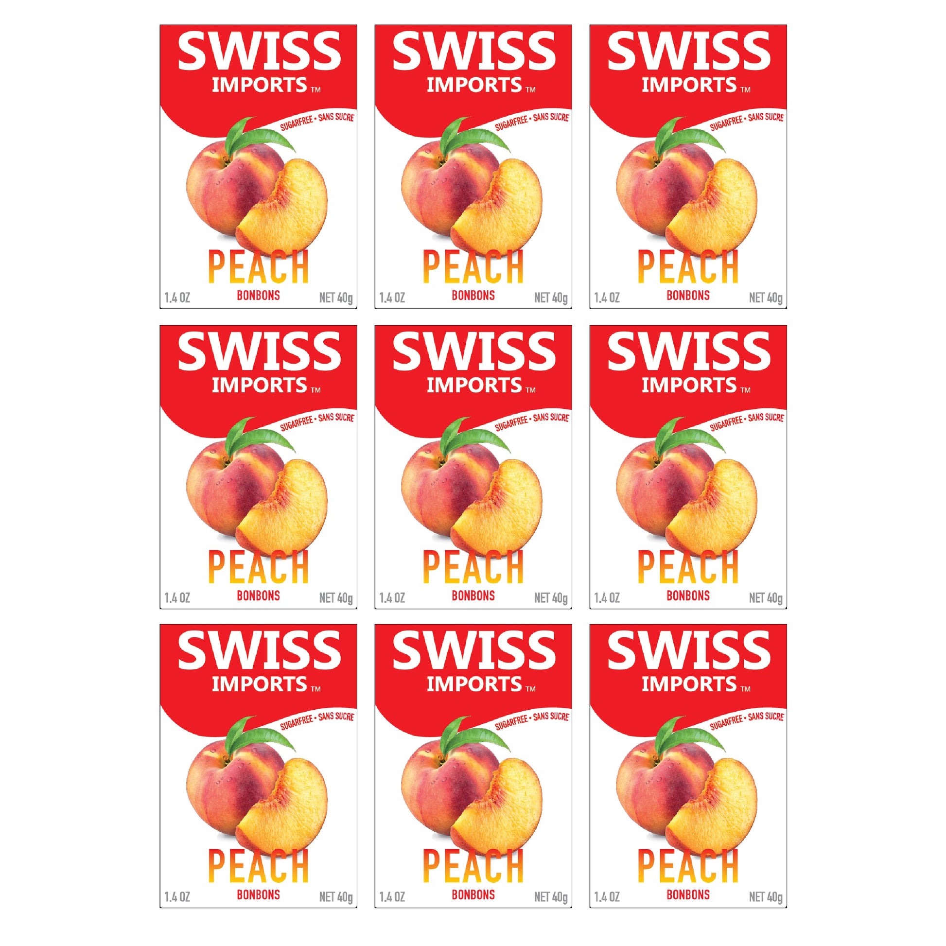 Swiss Imports Sugar Free Bonbons Hard Candy Drops, Peach Flavor, 9 Count Box