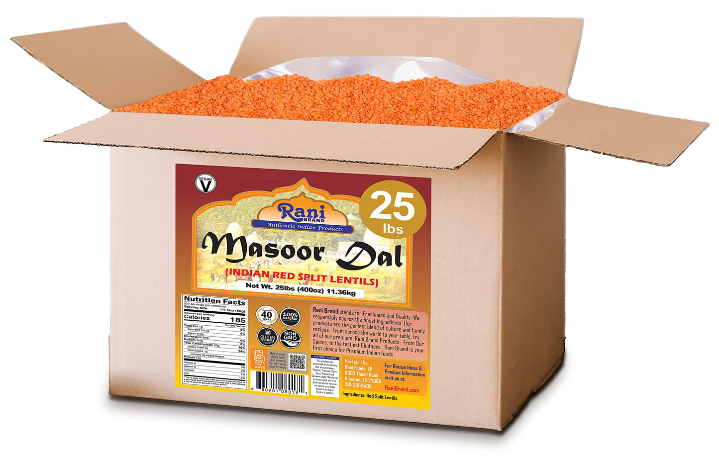 Rani Masoor Dal (Indian Red Lentils) Split Gram 400oz (25lbs) 11.36kg Bulk Box ~ All Natural | Gluten Friendly | NON-GMO | Vegan