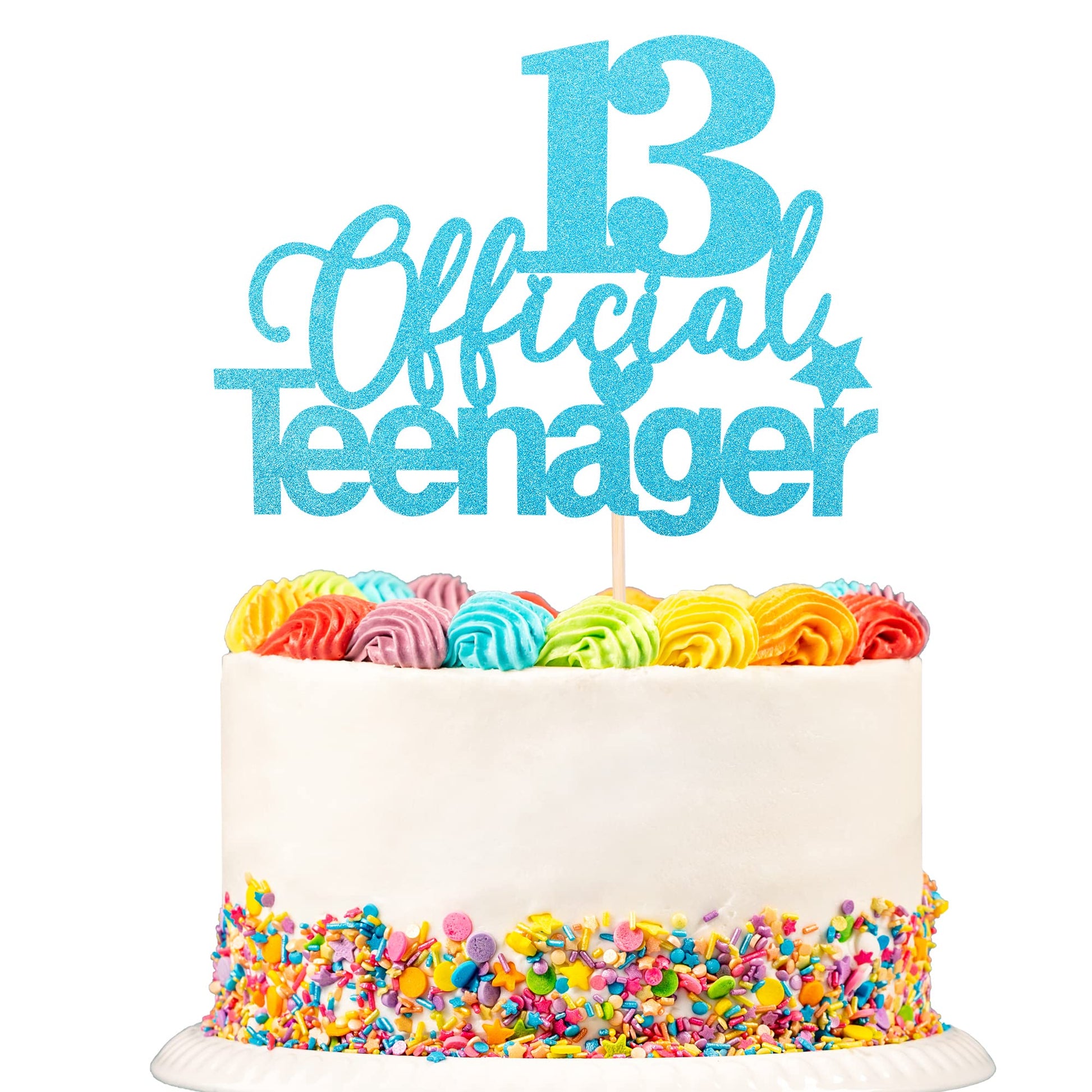 1 Pcs 13 Official Teenager Cake Topper Glitter 13Th Birthday Cake Pick Decorations For Teen 13Th Birthday Party Supplies Blue