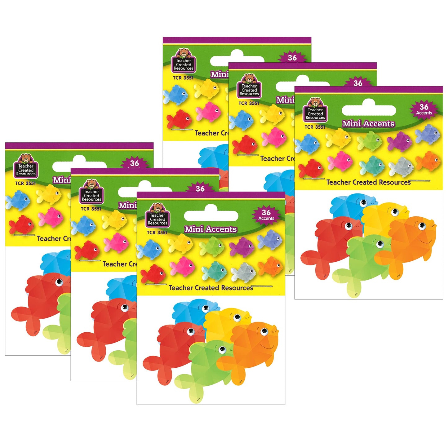 Teacher Created Resources Colorful Fish Mini Accents, 36 Per Pack, 6 Packs