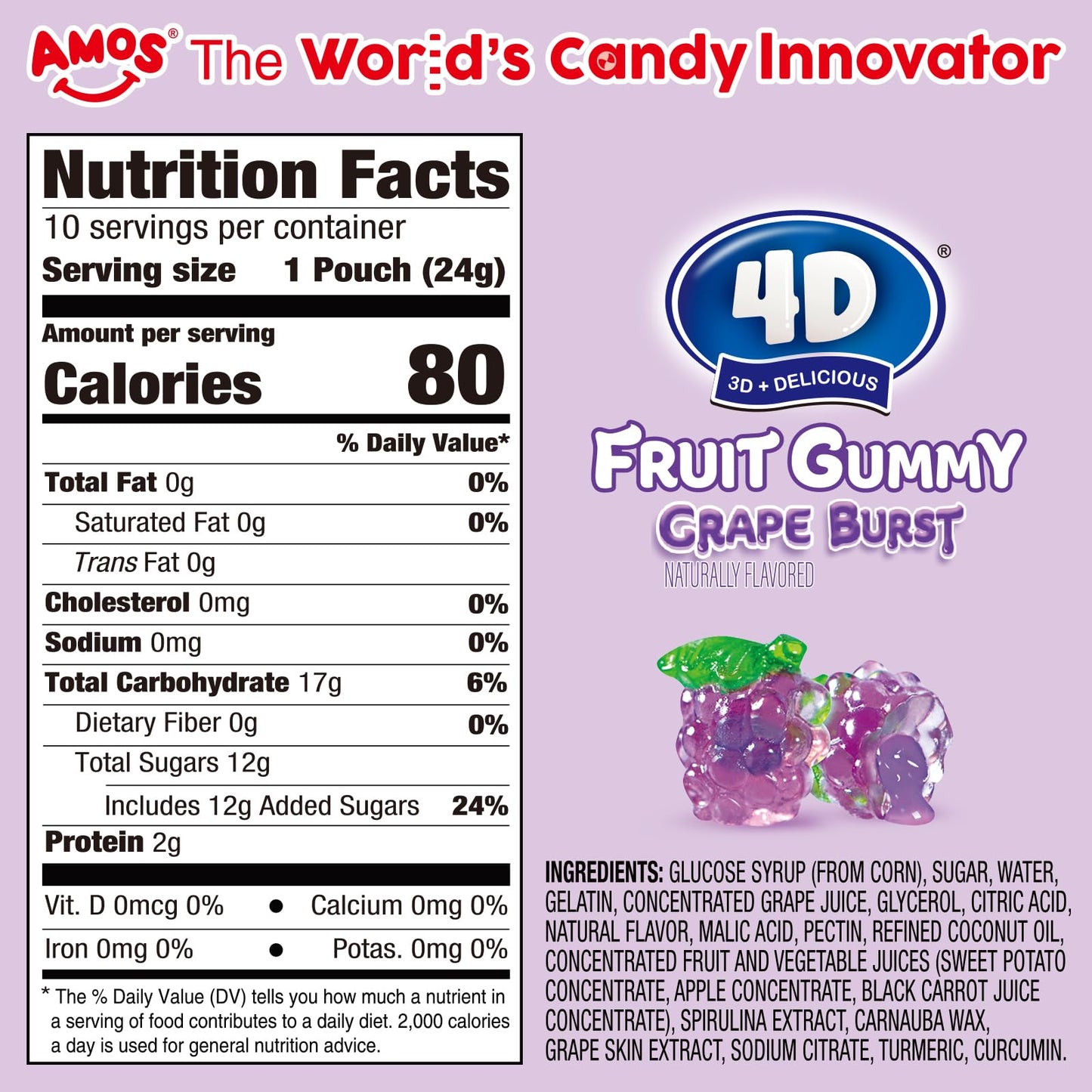 Amos Gummy Candy – 3D G  Shaped, Jelly-Filled – 240g Box (Pack of 10) – Natural Flavor   for Kids and mature-themeds
