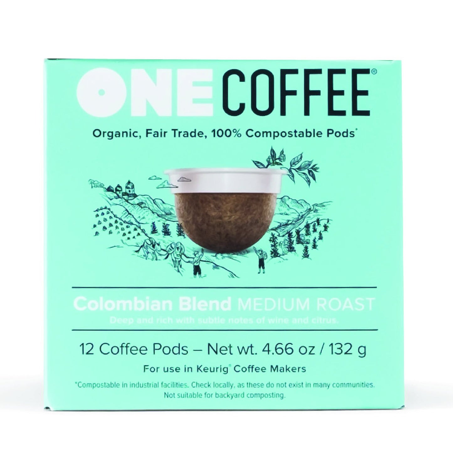 Onecoffee Organic Colombian Blend 12 Count Single Serve Coffee 100% Compostable K Cup For Keurig Machines