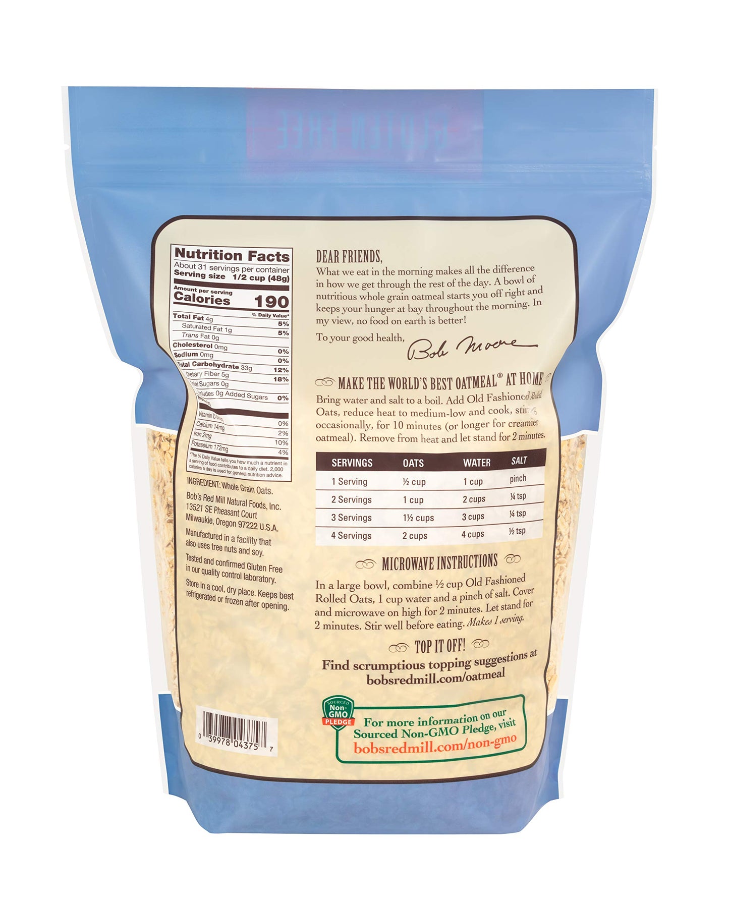 Bobs Red Mill Gluten Free Old Fashioned Rolled Oats, 52oz (Pack of 1) - Non GMO, Whole Grain, Vegan, Kosher
