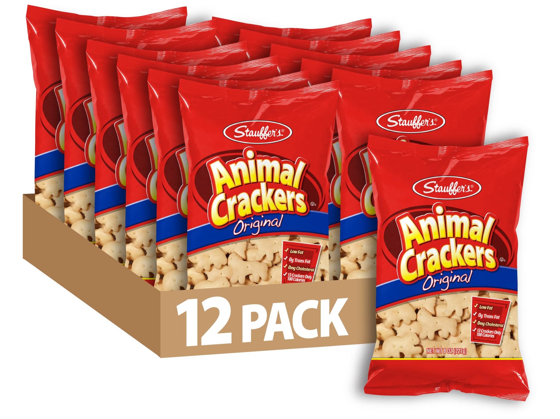 STAUFFERS Original Animal Crackers - 12 Count, 8oz Bags - Classic Animal-Shaped Snacks for the Family