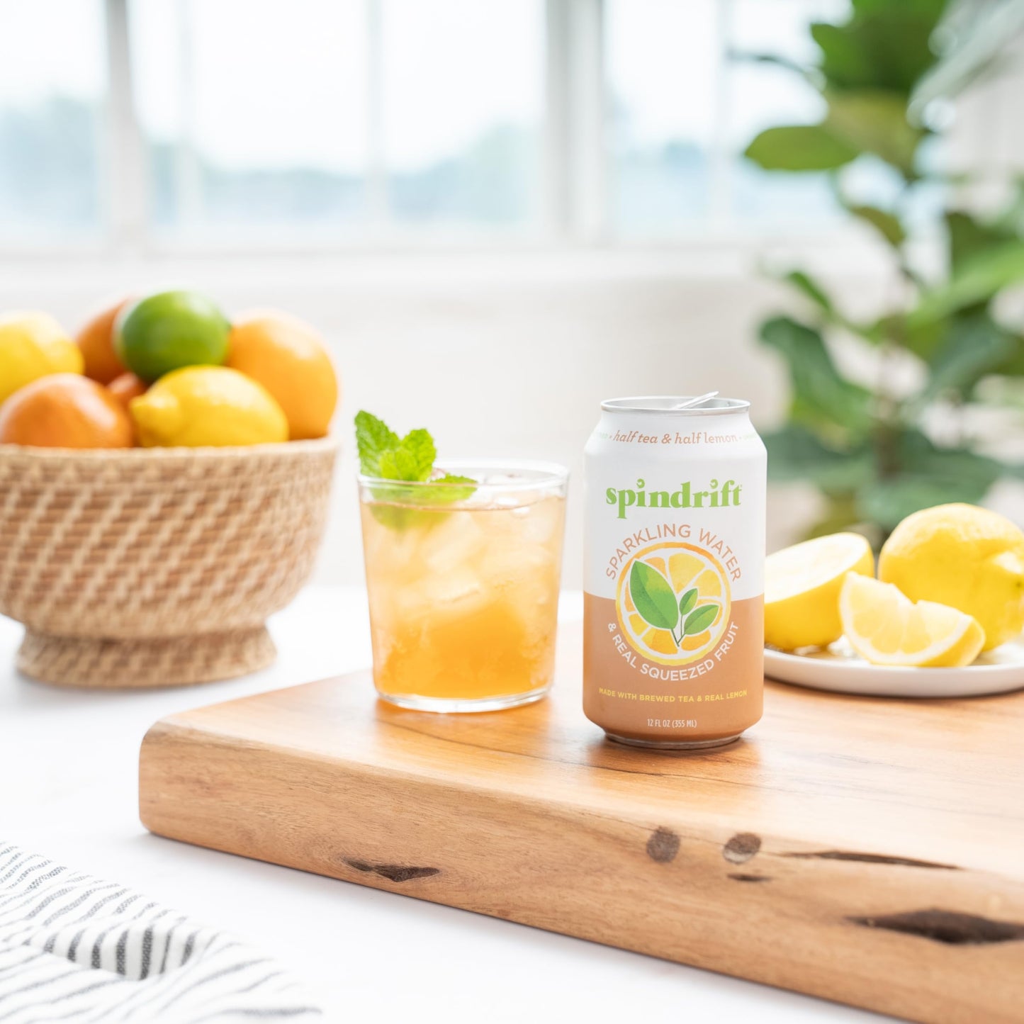 Spindrift Sparkling Water, Half Tea & Half Lemon, 12 Fl Oz Cans, Pack of 24, 5 Calories per Can