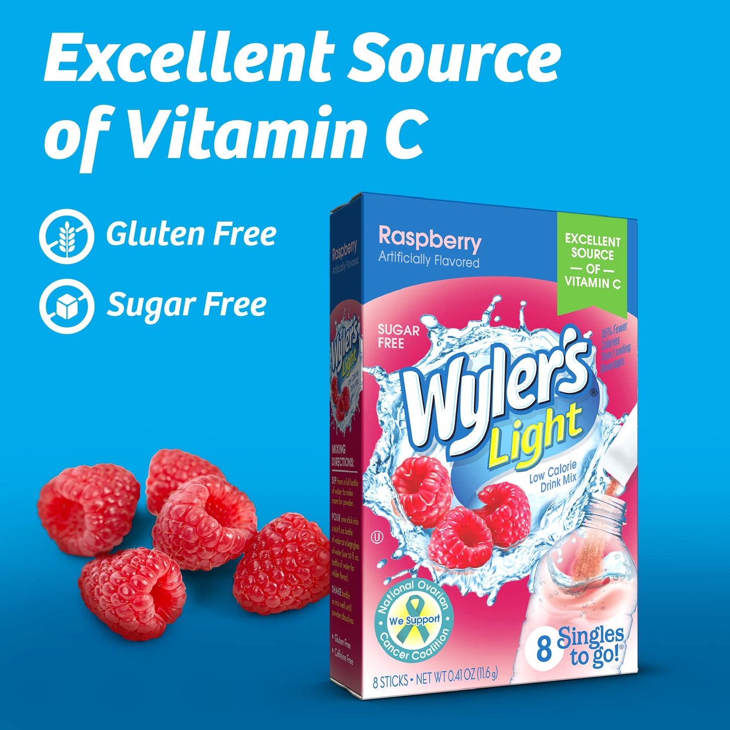 Wylers Light Drink Mix Variety Pack, 48 Sticks, Includes Pink Lemonade, Strawberry Lemonade, Fruit Punch, Cherry, Raspberry