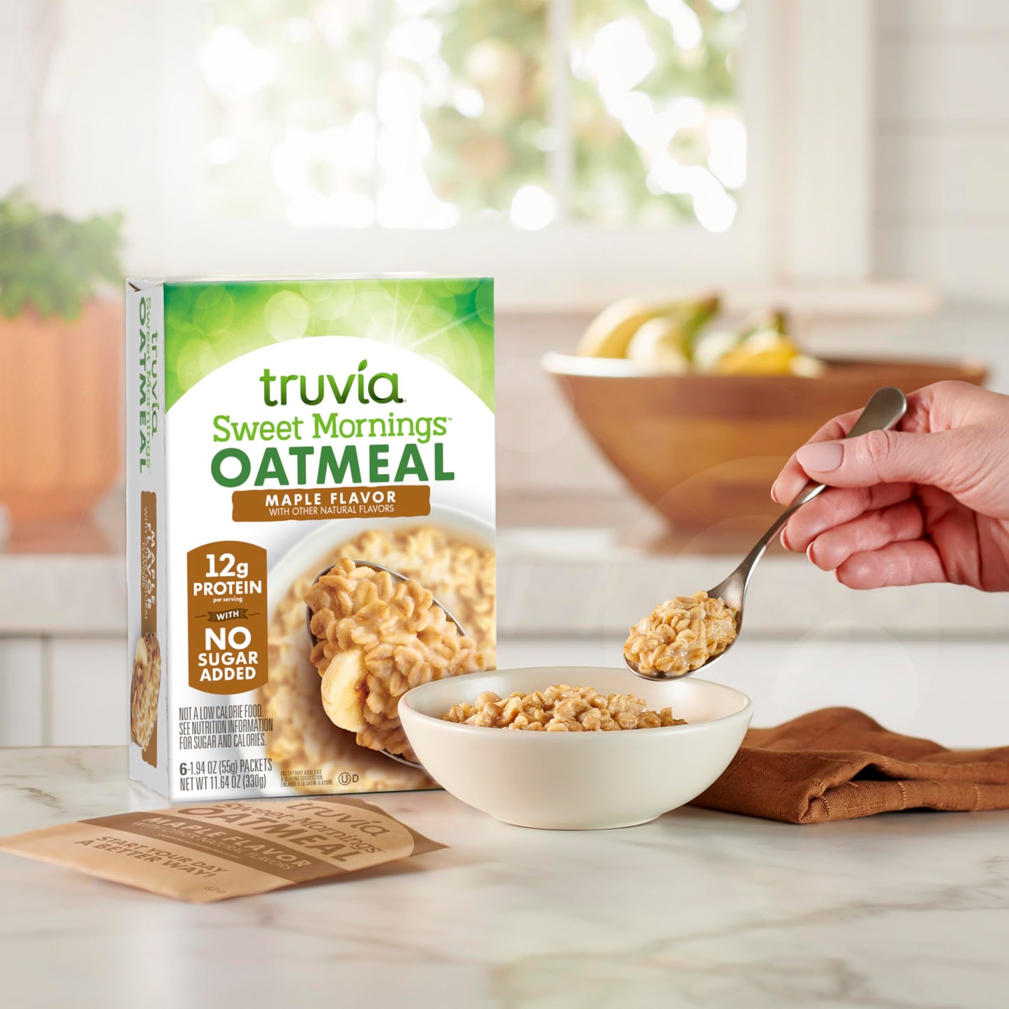 Truvia® Sweet Mornings™ Maple Instant Rolled Oat Oatmeal Packets, 12 G Protein, No Sugar Added (6 Packets)