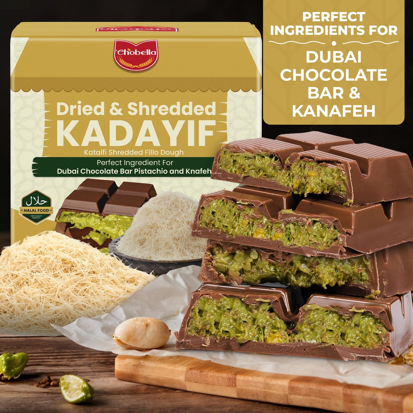 Chobella Premium Kataifi Shredded Fillo Dough 100 G (3.5 Oz), Ingredient For The Viral Dubai Pistachio Chocolate Bar, Kunafa & K