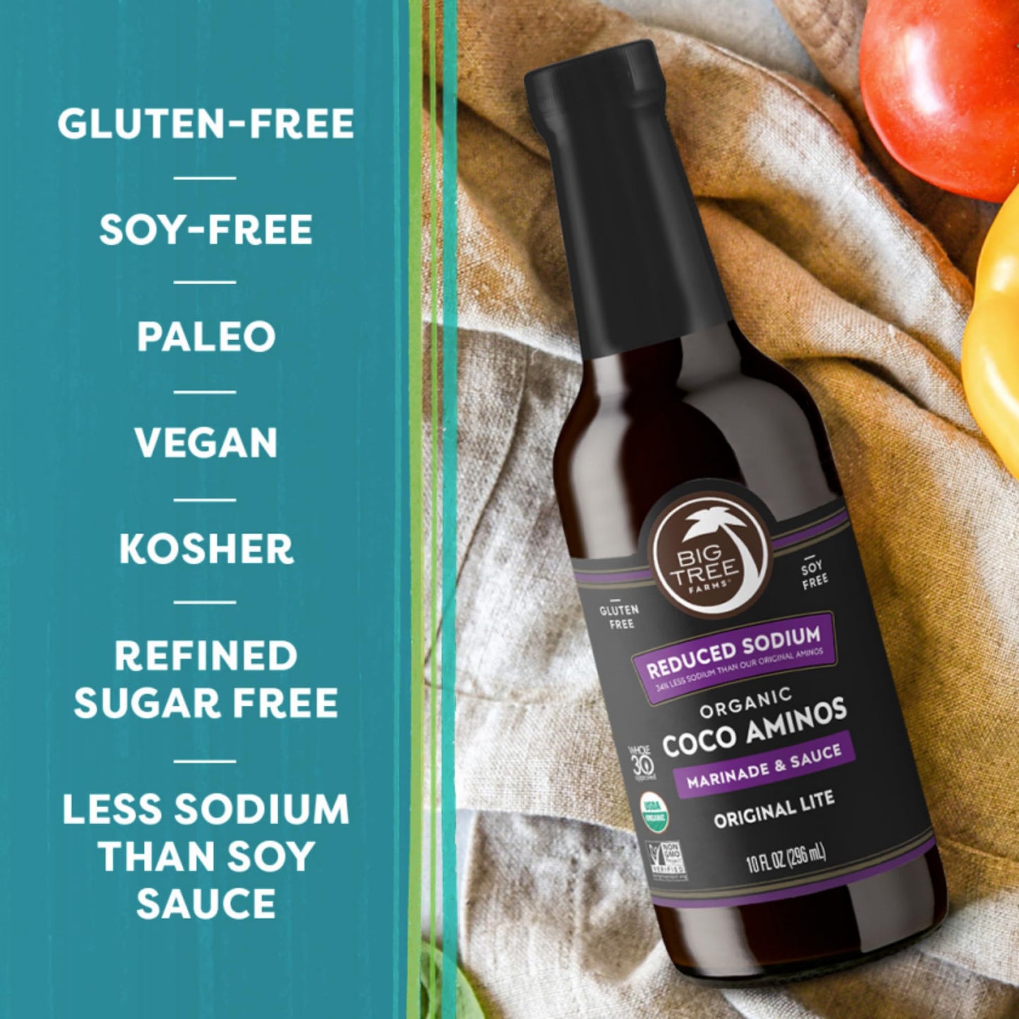 Big Tree Farms Organic Coco Aminos Soy-Free Sauce, Low Sodium, Gluten Free, 10 Fl Oz (Pack of 2)
