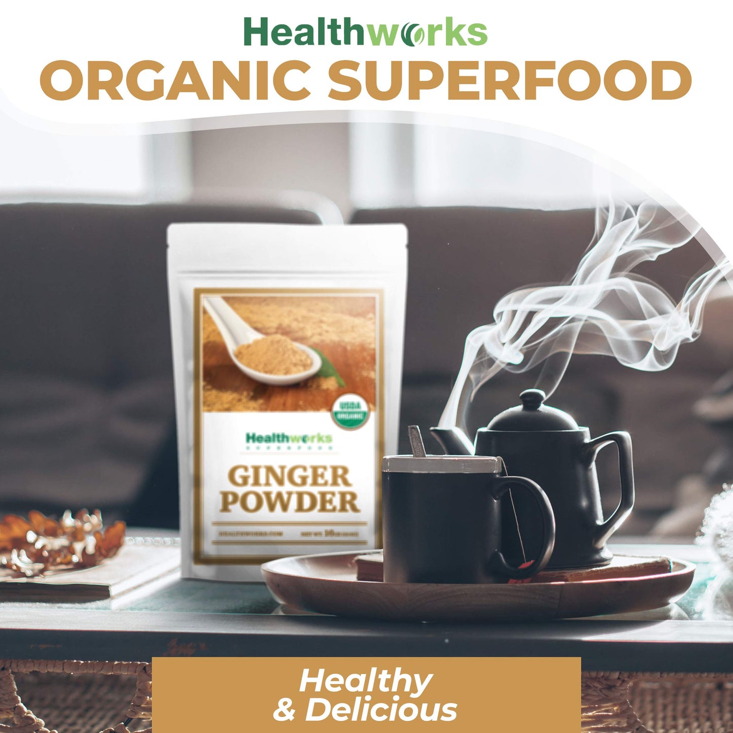 Healthworks Ginger Powder (16 Ounces / 1 Pound) | Ground | Raw | All-Natural & Certified Organic | Keto, Vegan | Great with Coff