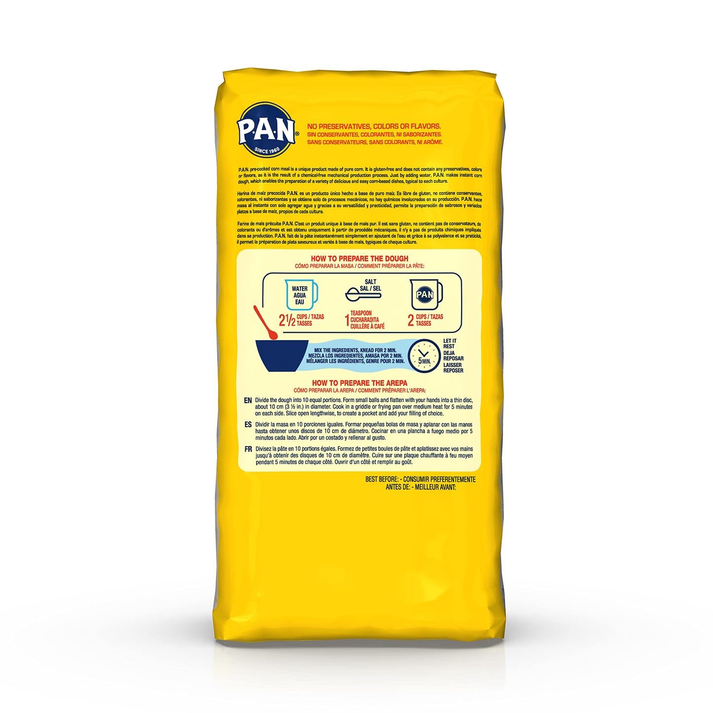 P.A.N. White Corn Meal - Pre-Cooked Gluten Free And Kosher Flour For Arepas (2.2 Lb/Pack Of 4)