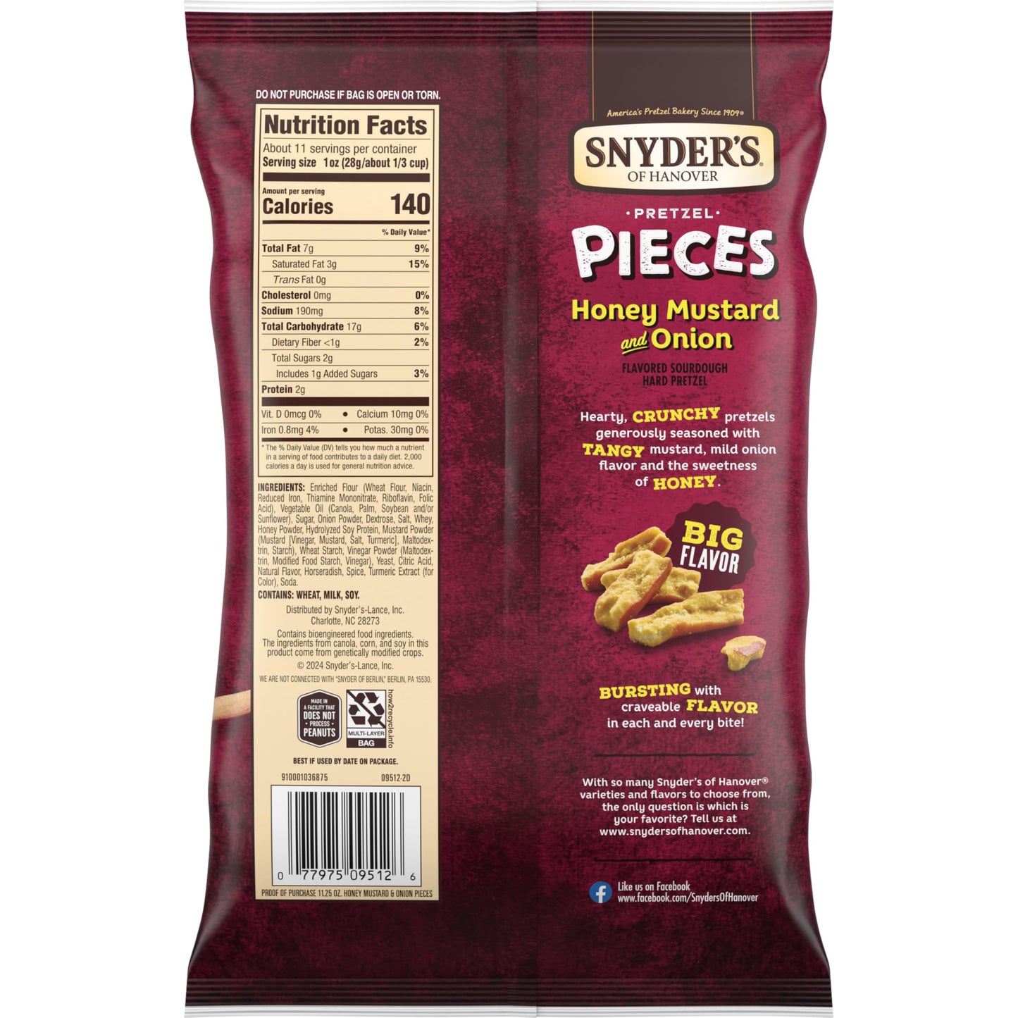 Snyders of Hanover Honey Mustard & Onion Flavored Pretzel Pieces, 11.25 Oz (Pack of 2)