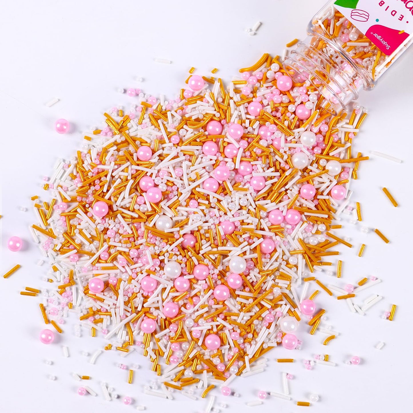 Pink Sprinkles, 3.52Oz Edible Pink Sprinkles For Cake Decorating Cupcakes, Pink Gold Sprinkles Mix, Baking Sprinkles, Ice Cream