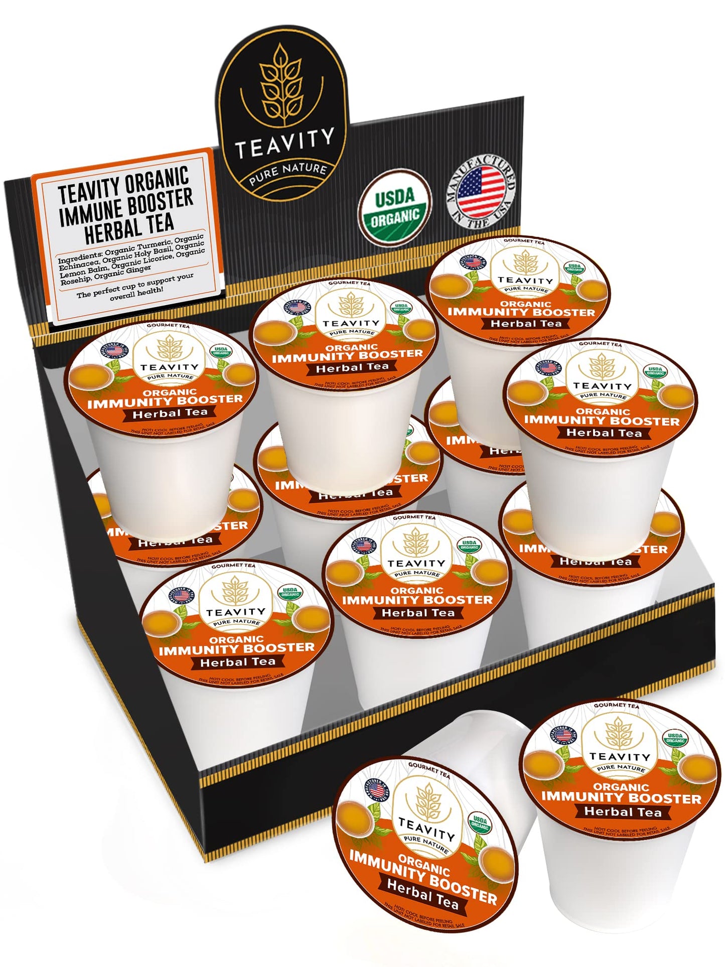 Organic Ginger Tea Pods With Echinacea, Turmeric, Licorice For Keurig Decaf Tea By Teavity (12 Tea Pods)