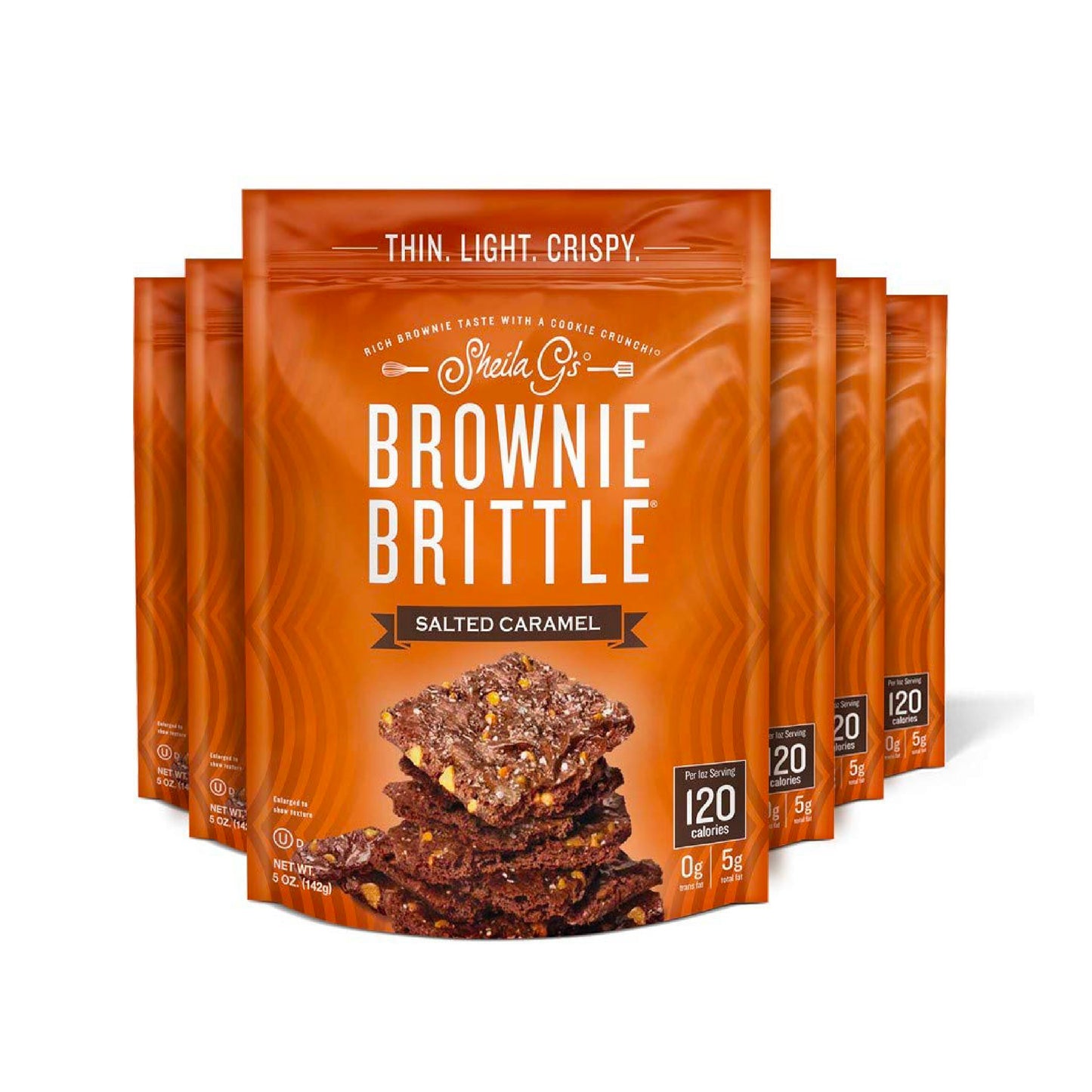 Brownie Brittle - Salted Caramel Thin and Crispy Sweet Snacks (Pack of 6, 5 oz), Rich Gourmet Brownie Bites Dessert