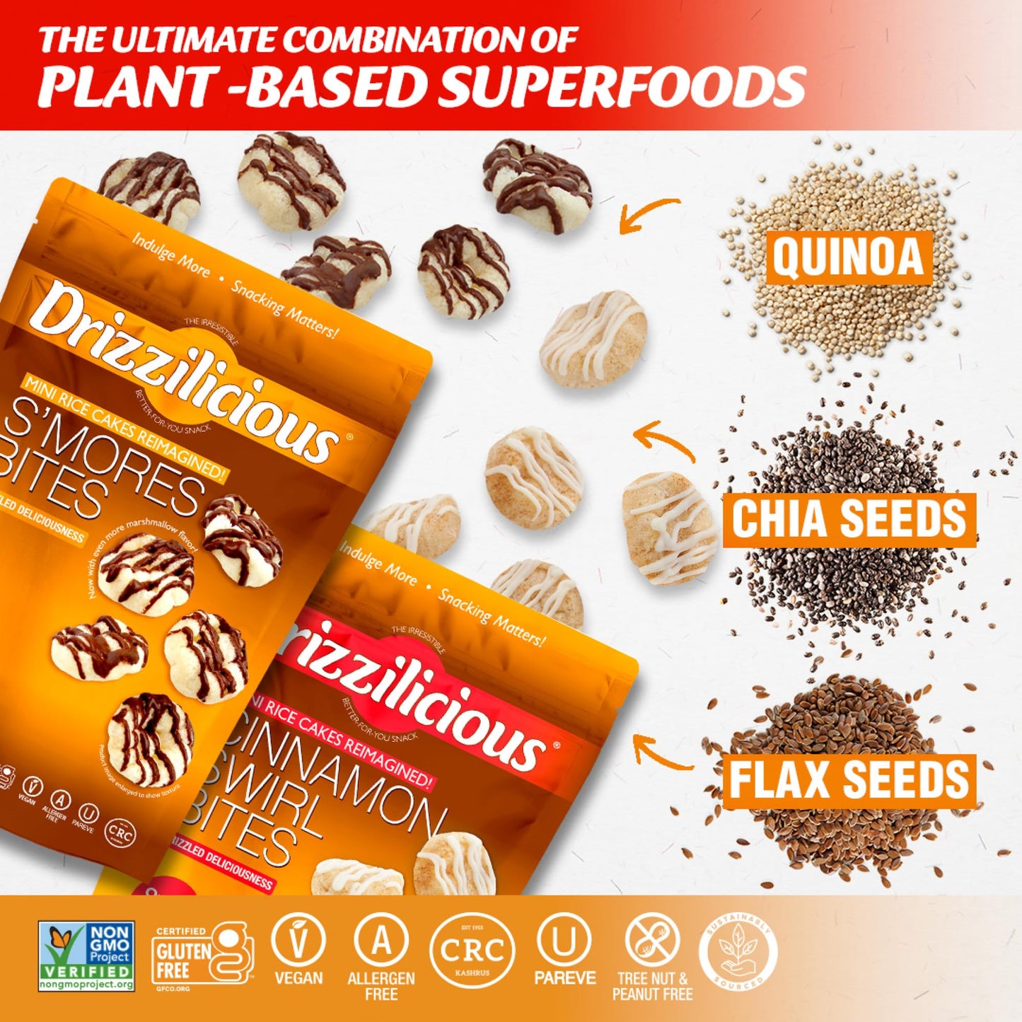 Drizzilicious Mini Rice Cakes - Rice Crisps, Healthy Snack For Adults And Kids, Flavored Rice Cakes, Vegan, Gluten Free, 90 Calo