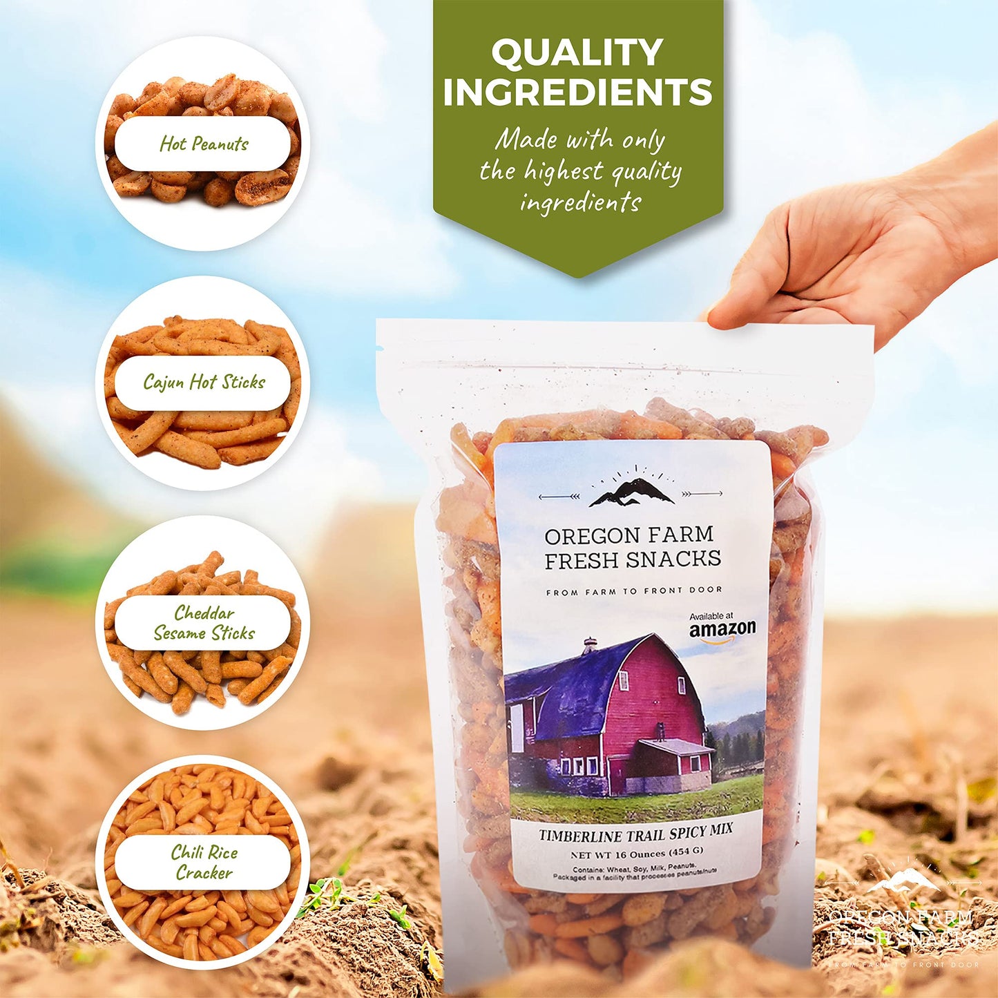 OREGON FARM FRESH SNACKS Trail Mix - Spicy Nuts & Cajun Sticks - 16oz Resealable Bag