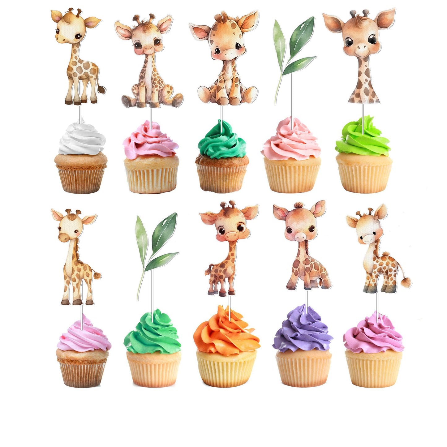 10 Pcs Party Giraffe Jungle Animal Cupcake Toppers - Add A Touch Of Wild Elegance To Your Treats!