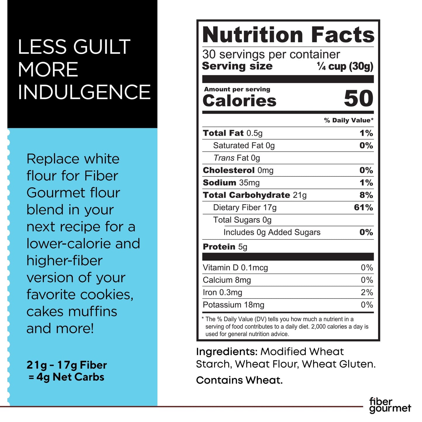 Fiber Gourmet Low Net Carb Flour Blend - Keto Friendly All-Purpose Baking Flour with 55% Fewer Calories, 81% Fewer Net Carbs, 17
