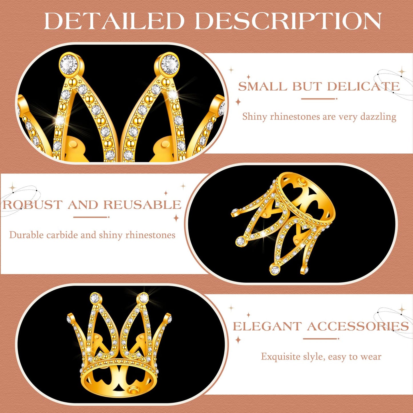 Yulejo Crown Cake Topper Set, 12 Pieces, Gold Crystal Mini Baby Crown Headpieces for Bridal, Baby Shower, Birthday Party Decor