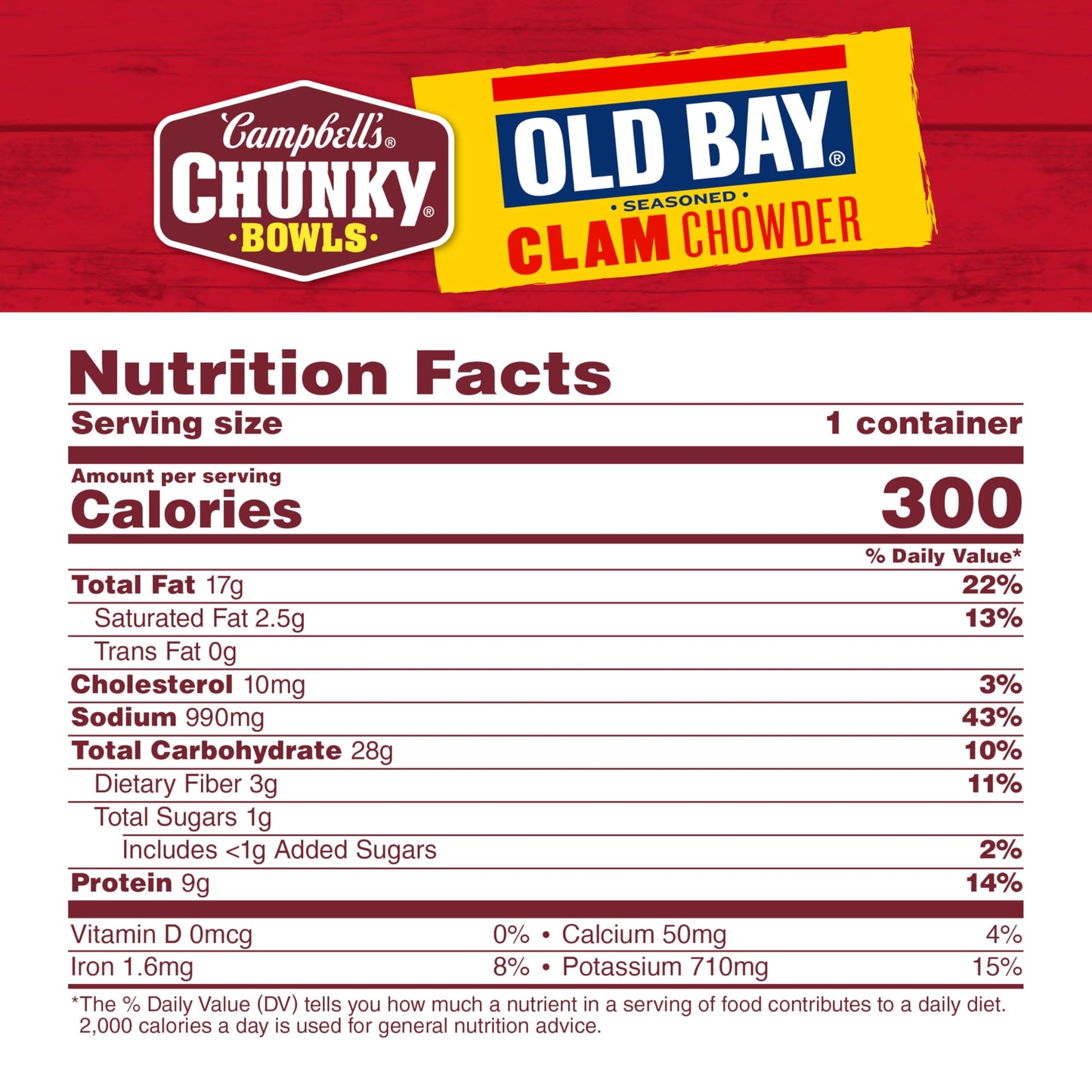 Campbells Chunky Soup OLD BAY Seasoned Clam Chowder 15.25 oz Microwavable Bowl
