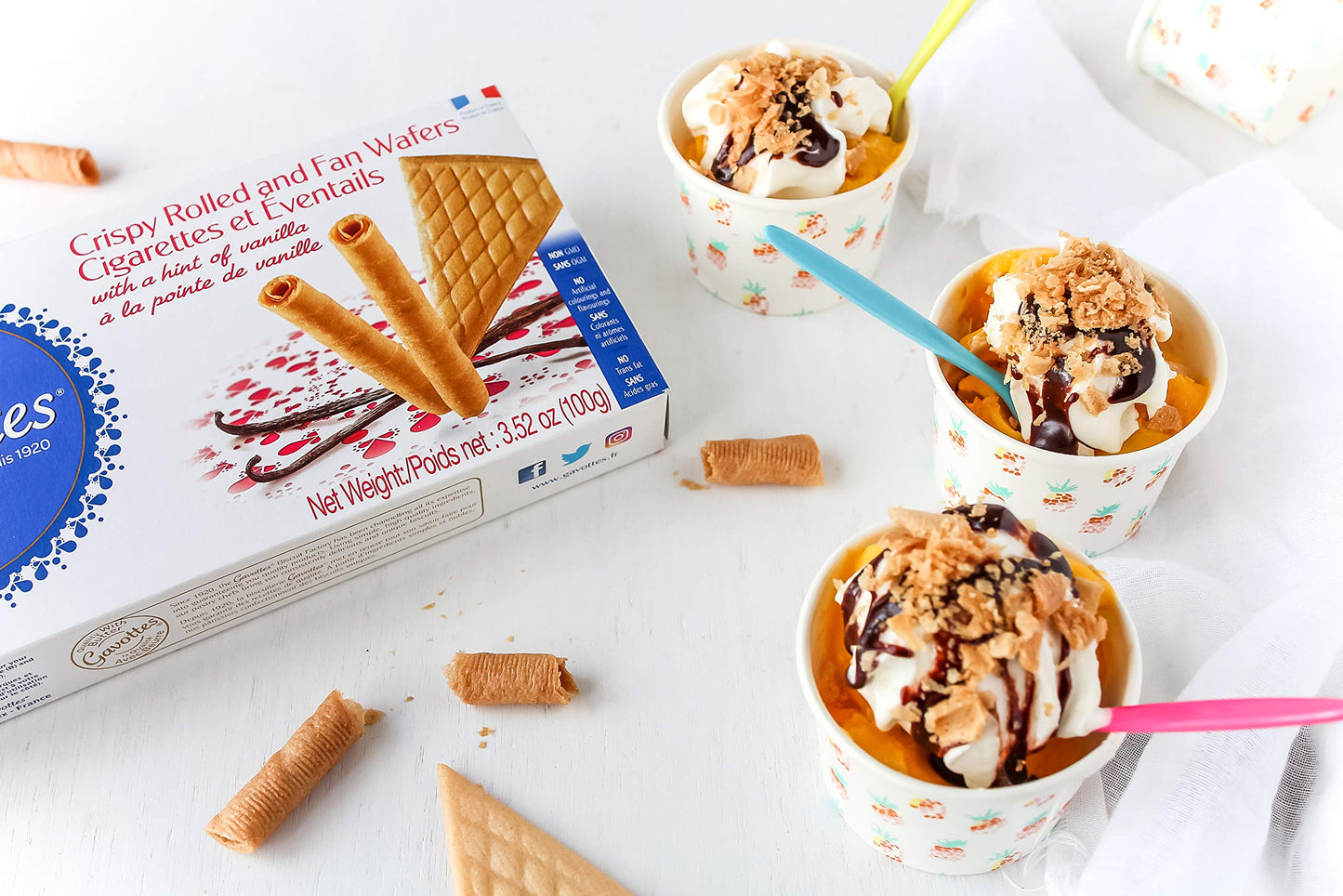 Gavottes Ice Cream Wafer Cookies, Crisp & Crunchy Wafer Thins, 100g (3.52oz), Gold, Made in France