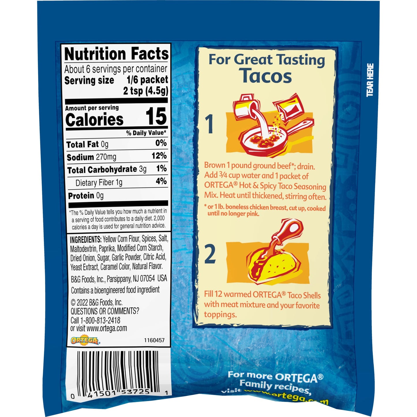 Ortega Taco Seasoning Mix, Hot, 1 Ounce (Pack of 12) - Bold Flavor for Delicious Tacos