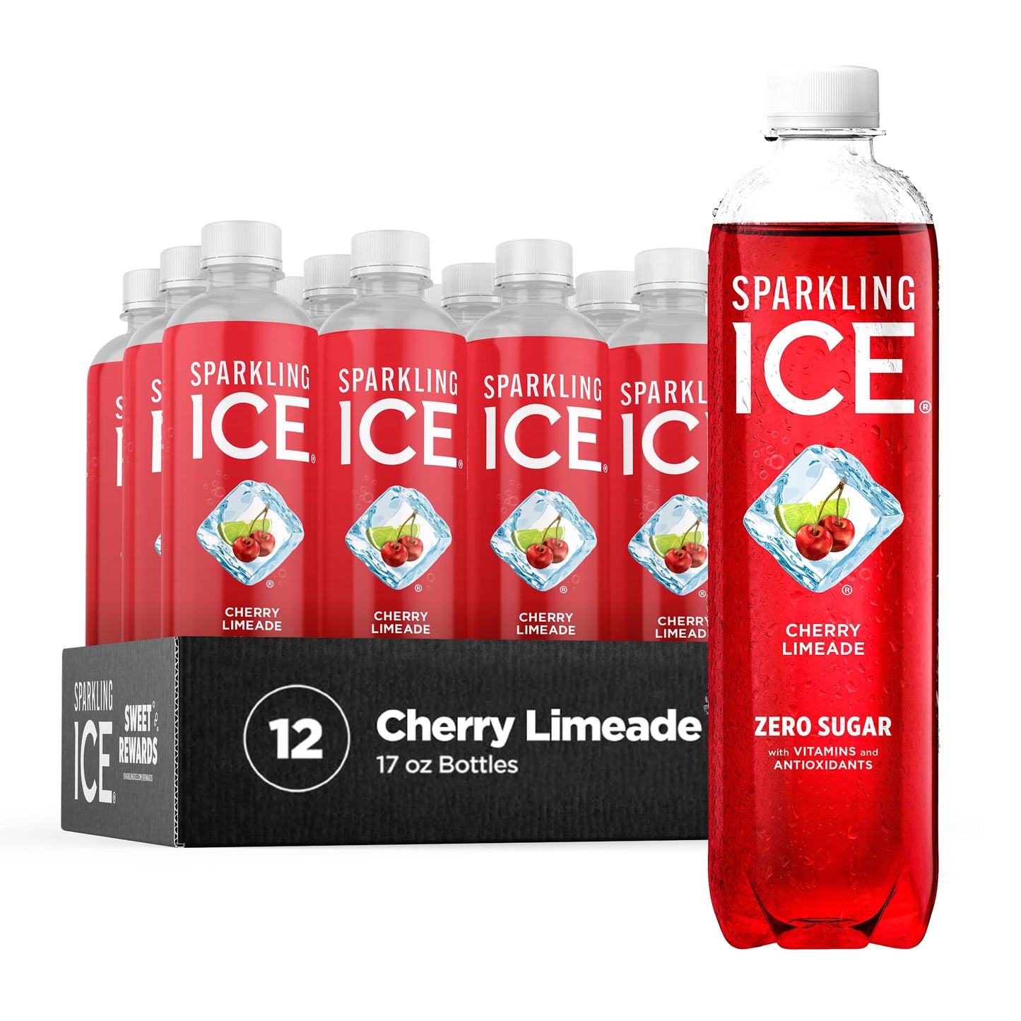Sparkling Ice Cherry Limeade Sparkling Water, Zero Sugar, 17 Fl Oz Bottles, Pack of 12