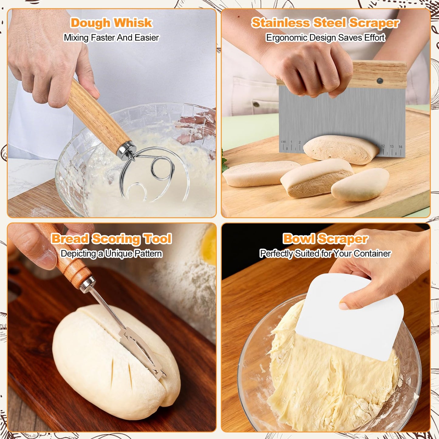 Sourdough Starter Kit, Sourdough Bread Baking Supplies, 9Banneton Bread Proofing Basket With Glass Sour Dough Starter Jar, Breads Scoring Tool,Breads Making Tools Gifts For Bakers Women Wife Mom