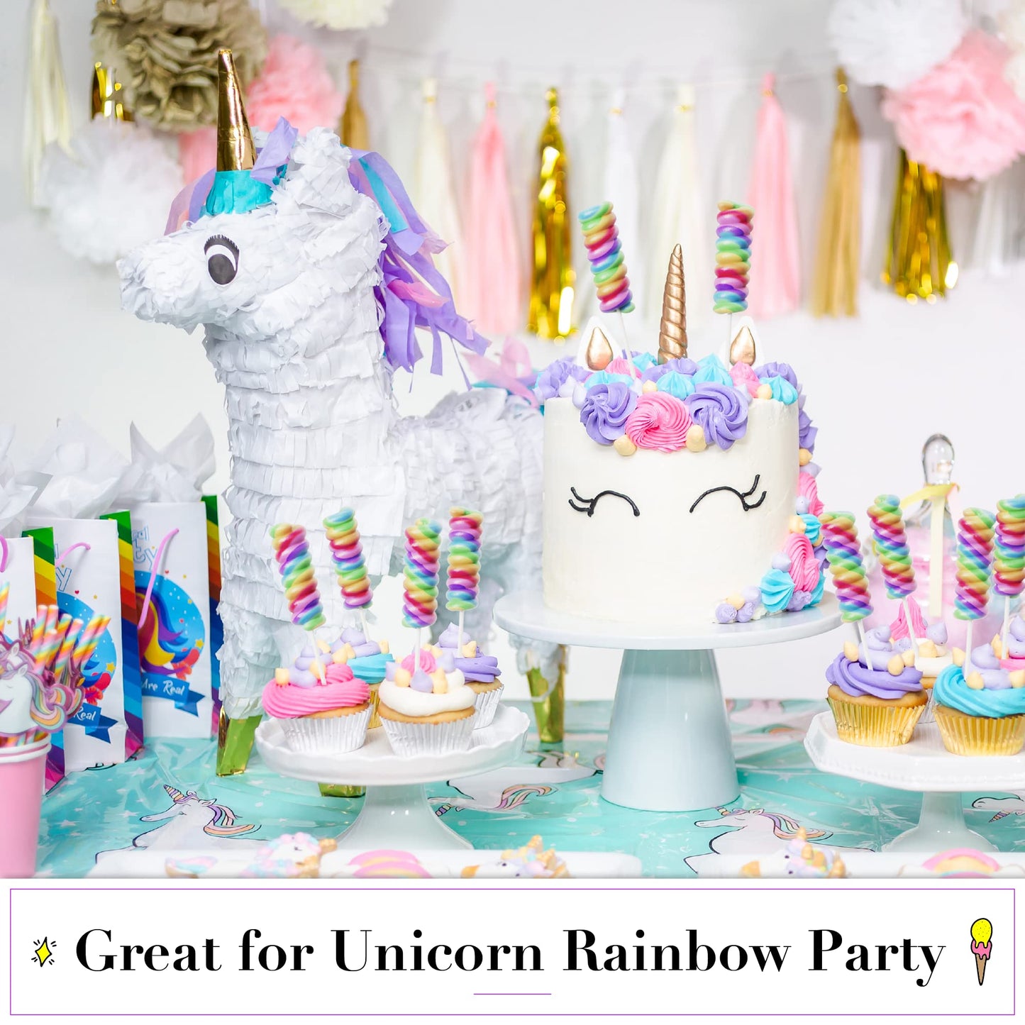 Unicorn Candy Swirl Lollipops Individually Wrapped 20pk- Unicorn Lollipop Candy Bulk For Unicorn Party Favors & Rainbow Party Fa